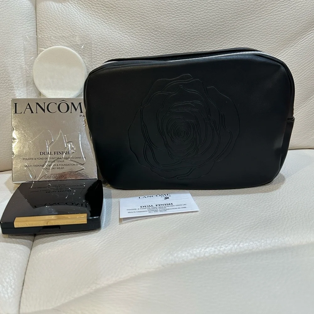 LANCÔME PARIS DUAL FINISH Colors-100 Porcelaine Delicate and COSMETIC BAG